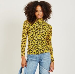 Gianni Floral Yellow Long Sleeve Turtleneck Mesh Shirt Women's Size 34 Small